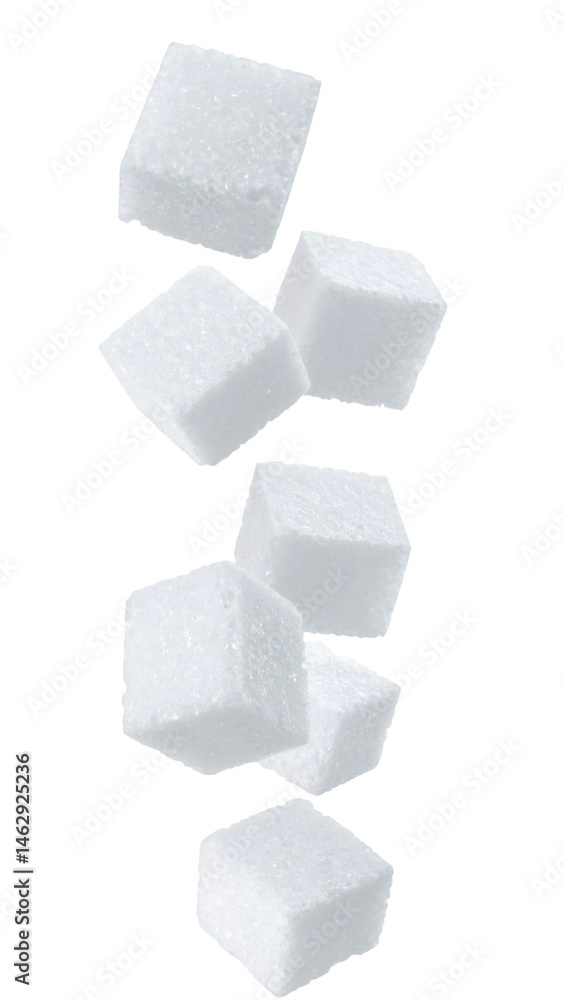 Aufkleber multiple sugar cubes falling with realistic texture and natural lighting on transparent background