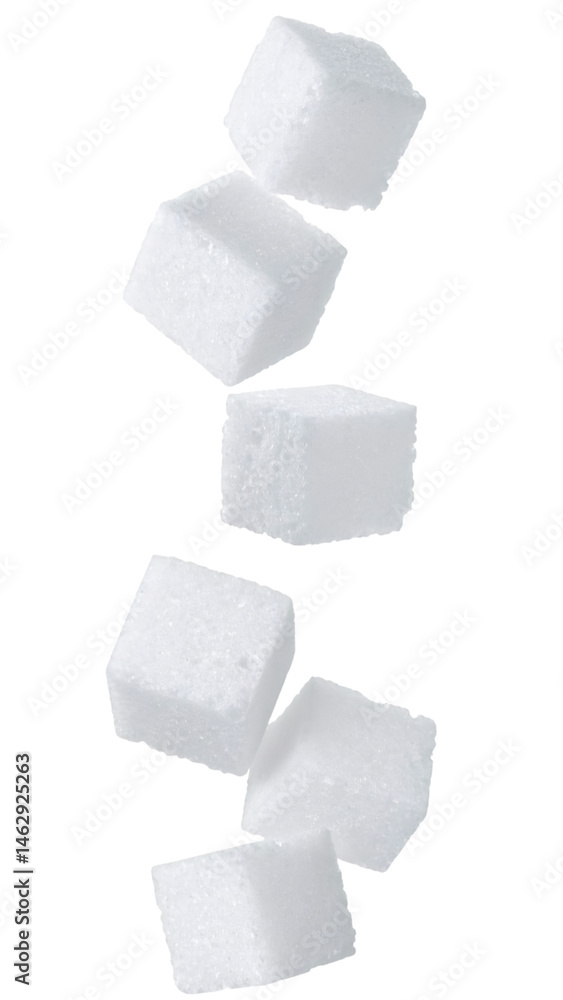 Aufkleber six sugar cubes falling against a transparent background, creating a dynamic and sweet visual
