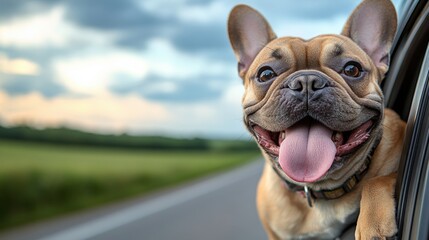 Happy Dog Enjoying a Ride with Ears Flapping in the Breeze