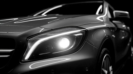 Sleek Modern Car Design with Illuminated Headlights and Smooth Finish