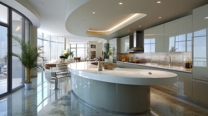 Luxury penthouse kitchen with rotating island  
