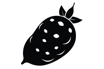 A black silhouette shows a fresh custard apple with leaves on top
