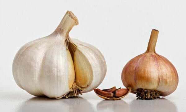 Two garlic bulbs side by side, ready for use in cooking