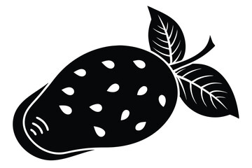 Isolated black drawing of a mango with seeds and leaves creates a simple style