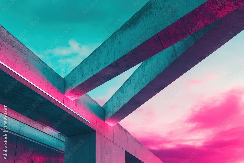Poster abstract architectural structure with vibrant color hues.