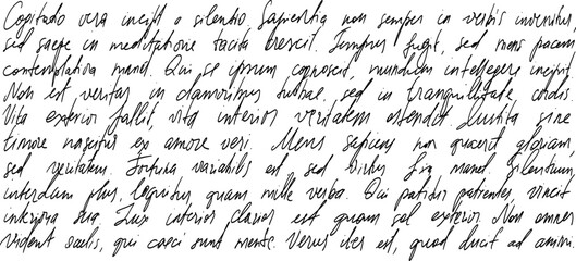 Handwritten script text in Latin vector typography banner. Calligraphy writing bad readable paragraph. Background cursive lettering design.