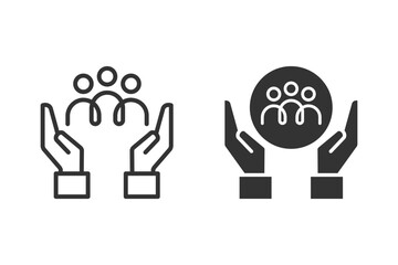 Community support and care icon set. Suitable for design projects related to social responsibility, togetherness, teamwork, loyalty, charity, insurance, protection or helping others