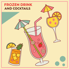Frozen Drink and Cocktail Menu Vector with Vibrant Drinks and Garnishes