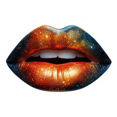 Galaxy lips makeup trend artistic lipstick space theme beauty product shot on transparent background