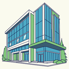 Fototapeta premium Futuristic Commercial Building Vector with Blue Glass and Green Touches