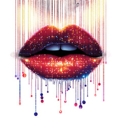 Dripping glitter lips digital art makeup design beauty illustration trend on transparent background