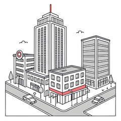 Vector of Real Estate Office Buildings in Modern Urban Environment