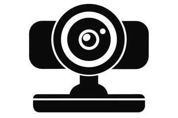 Isolated webcam icon is presented in solid black silhouette against a white backdrop