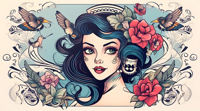 Professional Vintage Cute Tattoo Pattern Cover Design for Print