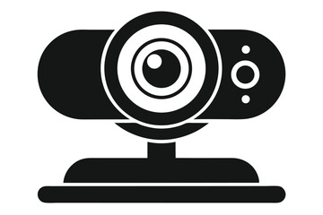 A monochrome webcam shows its circular lens and integrated microphone features clearly and simply
