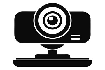 A black web camera with a center lens sits upon its stand design