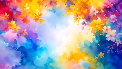 Obraz premium Abstract border frame of flowers painting with spring flowers Forsythia background graphic resource