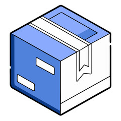 Isometric package with label illustration in orange and blue colors - transportation, logistics - 2