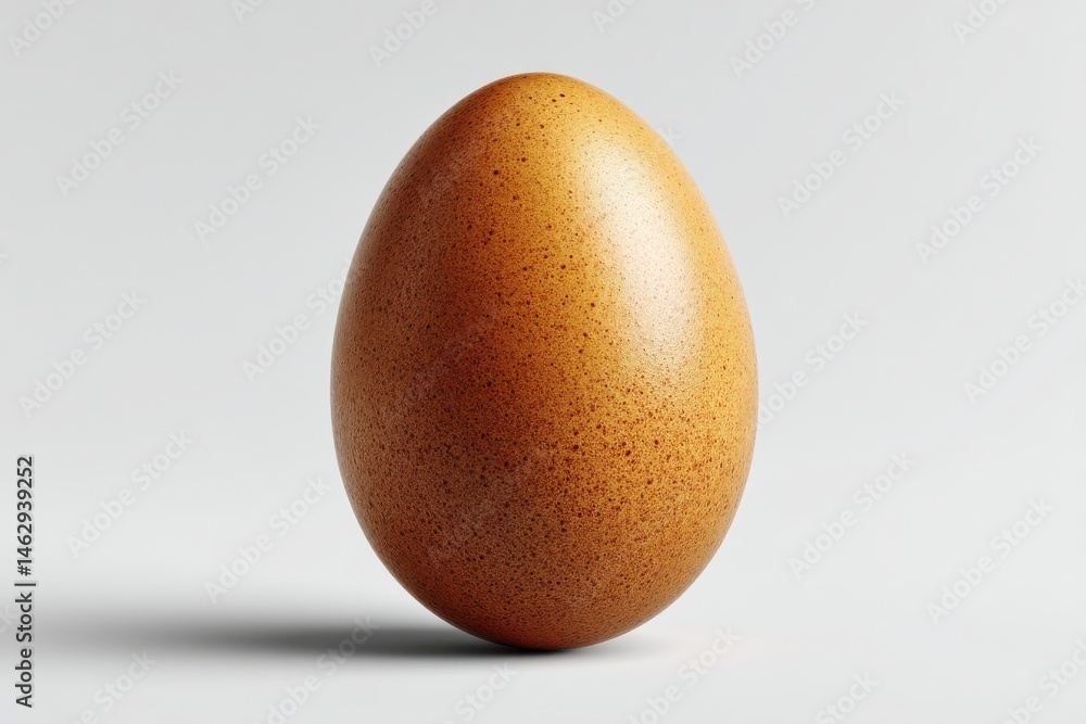 Poster close-up studio shot of a single brown chicken egg, showing its unique textured shell against a plai