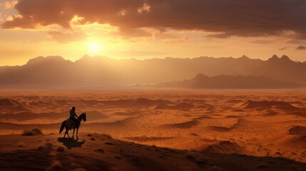 Desert Sunset: Lone Cowboy on Horseback