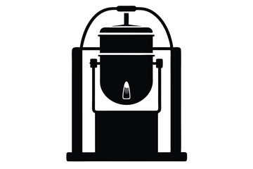 Fototapeta premium A bold black silhouette depicts an industrial oil refinery container on a white backdrop