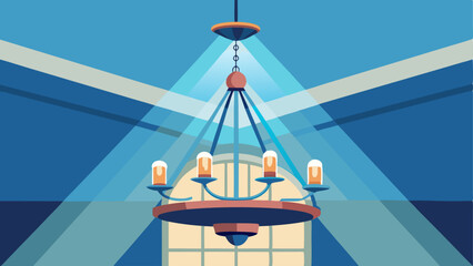 A statement chandelier hanging from the high loft ceiling.