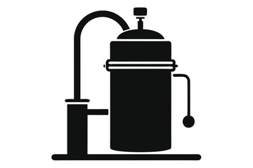 A vintage coffee maker with a lever stands elegantly in monochrome silhouette