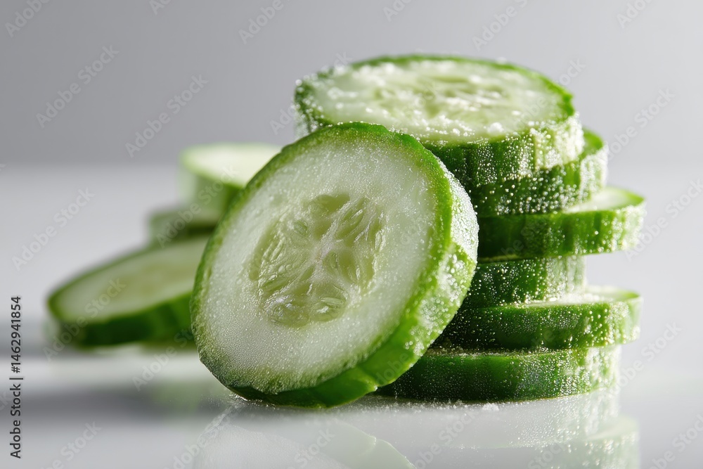 Poster a stack of fresh cucumber slices displayed against a clean, minimalist background showcases the vege