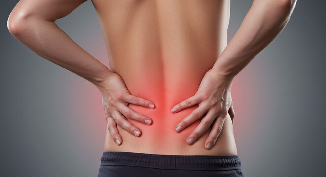 Photo illustrating a person with back pain in the lumbar region