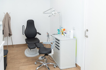 Podiatry clinic interior showing treatment chair and equipment