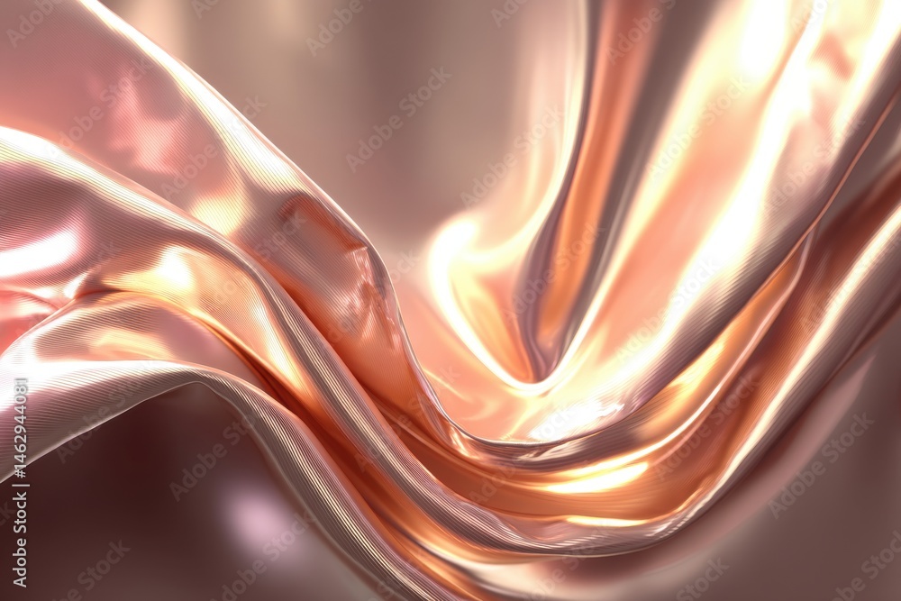 Poster abstract flowing rose gold metallic fabric background with soft highlights and shadows, creating a l
