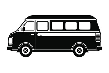 A black and white camper van exhibits a classic retro style prominently displayed