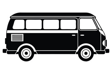 A retro black and white bus showcases a simplistic monochrome van icon