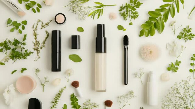 Natural beauty concept with eco-friendly skincare and makeup products