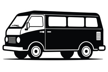 A monochrome retro van profile, displaying side windows and classic automotive design aesthetics