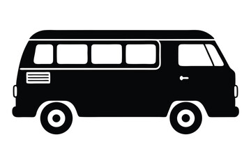 A black camper van with rounded windows and a classic design is seen