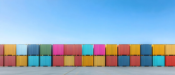 Obraz premium Colorful Shipping Containers Stacked at Port