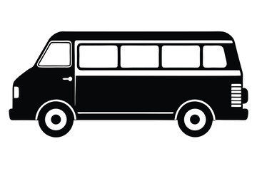 Monochrome bus illustration displays vintage aesthetics and minimalist vehicle style within a simple automotive concept