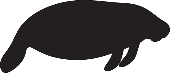 Gentle marine mammal silhouette floating in profile on white background