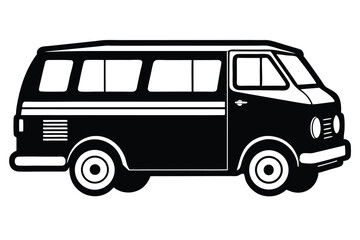Classic black minibus showcases a vintage aesthetic with its two white stripe detailing