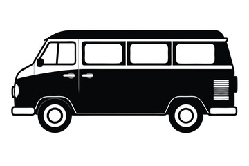 Black and white minivan features classic retro style, with visible rounded windows on its side