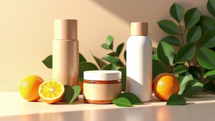 sustainable skincare product set with oranges