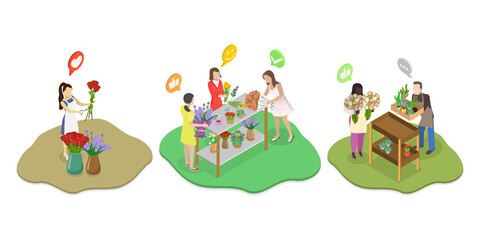 3D Isometric Flat  Illustration of Florist, Creating Stunning Flower Arrangements For Weddings, Dates, And Events