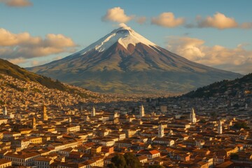 Majestic cotopaxi volcano overlooking quito at sunset