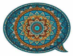 Obraz premium Intricate mandala design in a speech bubble shape, showcasing vibrant colors and detailed patterns