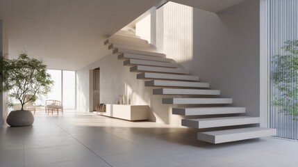 Minimalist staircase with invisible railing and no risers 