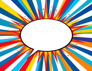 Colorful comic-style burst background with a blank speech bubble for customizable text and graphics