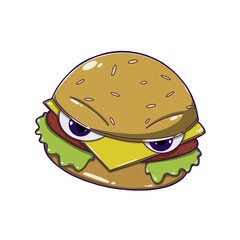 Cartoon Angry Food Items Featuring Fries, Sausage, and Burger with Expressive Faces. a suitable illustration to describe the dangers of fast food.