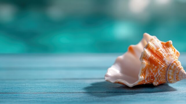 A delicate seashell resting on a serene wooden surface, inviting a sense of tranquility and connection to nature's beauty, ideal for coastal or marine themed decor.