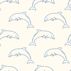 Naklejka premium Stylized dolphins swimming gracefully in a seamless pattern design